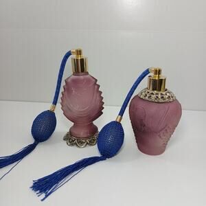 Vintage Glass Perfume Atomizers Pump Refillable Sprayers Purple Blue Tassel Gold